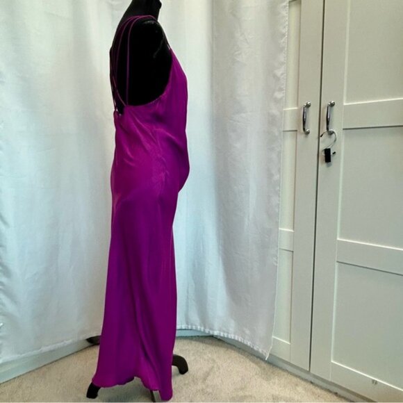 Zara purple Satin effect slip dress sweetheart spaghetti strap faux wrap Sz L - Picture 11 of 16